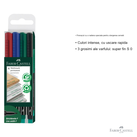 Set 4 markere permanente Faber-Castell Multimark, varf fin F 0.6 mm, pentru CD, sticla, metal si plastic [2]