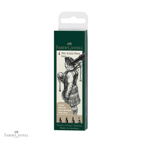 Markere si instrumente de desen artistic - Set 4 markere Pitt Artist Pen Faber-Castell, cerneala permanenta negru, pentru desen si ilustratie