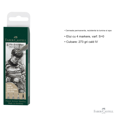 Set 4 markere Pitt Artist Pen Faber-Castell, gri cald, varfuri multiple, pentru schite si ilustratii [2]