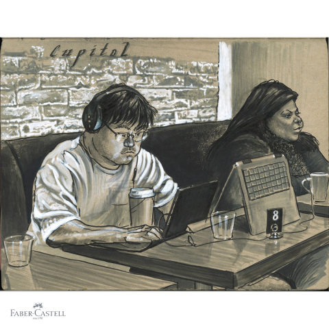 Set 4 markere Pitt Artist Pen Faber-Castell, varf pensula si caligrafic, alb si negru, pentru ilustratie si design [3]