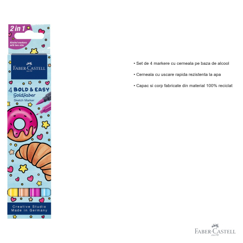 Set 4 markere sketch cu 2 capete Faber-Castell Goldfaber Bold and Easy II, varf pensula si liner, cerneala alcool [2]