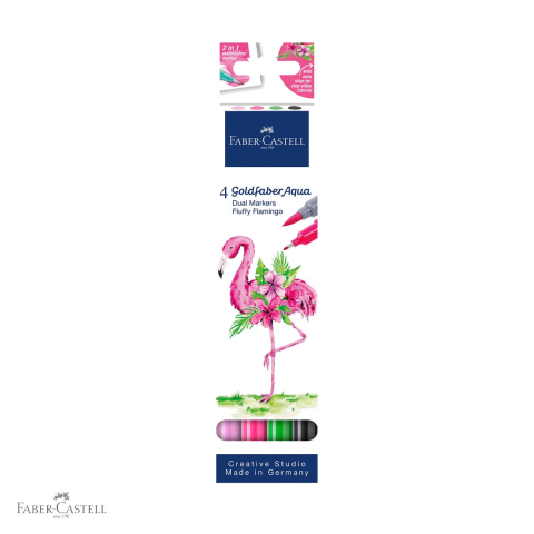 Markere si instrumente de desen artistic - Set 4 markere solubile cu 2 capete Faber-Castell Goldfaber, colectia Tropical, pentru arta si ilustratie