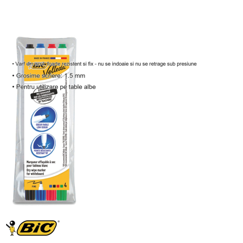 Set 4 markere whiteboard Bic Velleda 1721, varf subtire rotund, pentru table albe [2]