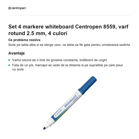 Set 4 markere whiteboard Centropen 8559, varf rotund 2.5 mm, 4 culori [1]