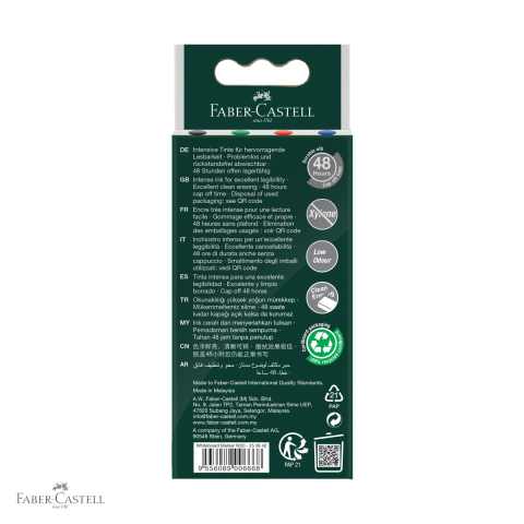 Set 4 markere whiteboard Faber-Castell W20, varf 2,25 mm, cerneala pe baza de apa, pentru tabla alba [3]