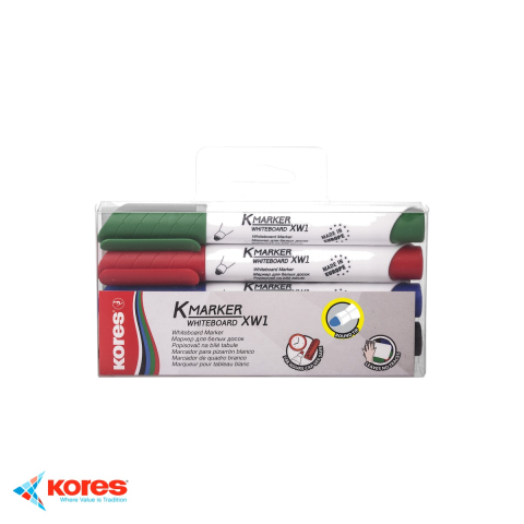 Instrumente de scris - Set 4 markere whiteboard Kores, varf rotund 3mm, uscare rapida, pentru table albe si flip chart