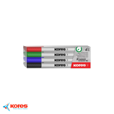 Instrumente de scris - Set 4 markere whiteboard slim Kores, culori intense, scriere lina pentru table albe