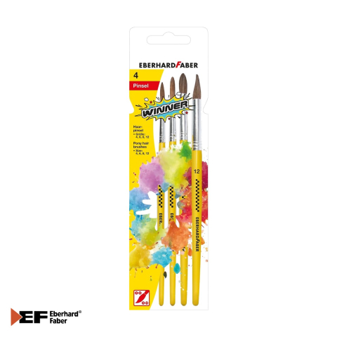 Birotica papetarie - Set 4 pensule Eberhard Faber, varf rotund, marimi 4/6/8/12, pentru activitati creative scolare si casnice