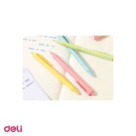 Set 4 pixuri Deli Longreen, cu mecanism, varf 0.7 mm, cerneala albastra, corp in 4 culori pastel [4]