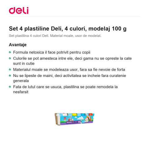 Set 4 plastiline Deli, 4 culori, modelaj 100 g [1]