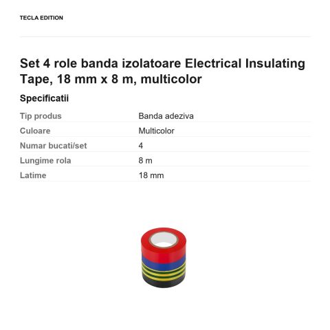 Set 4 role banda izolatoare Electrical Insulating Tape, 18 mm x 8 m, multicolor [2]