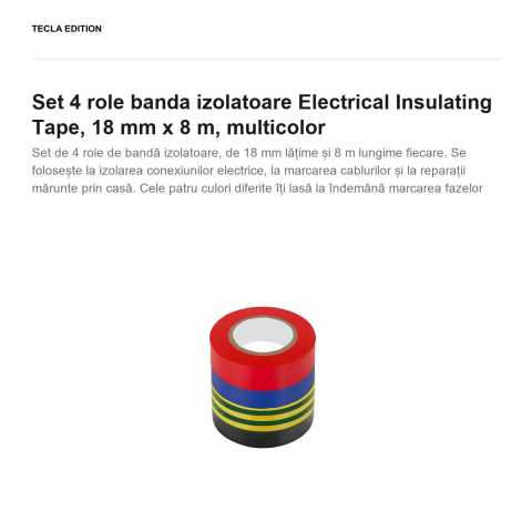 Set 4 role banda izolatoare Electrical Insulating Tape, 18 mm x 8 m, multicolor [1]