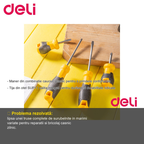 Set 4 surubelnite Deli, marimi diverse, maner cauciuc-plastic ergonomic, pentru uz general [1]