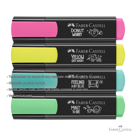 Set 4 textmarkere Faber-Castell Graffiti, varf tesit 1-5 mm, culori fluorescente, plastic reciclat [1]