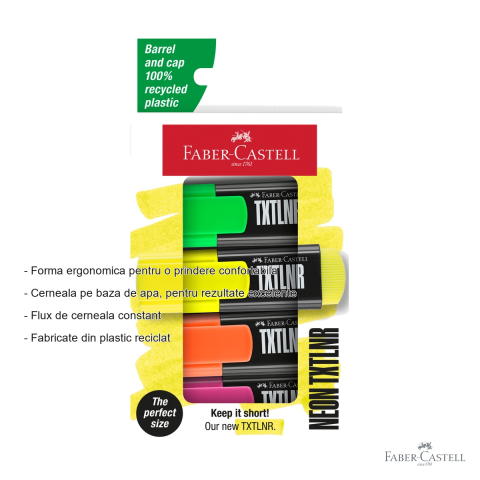 Set 4 textmarkere mini superfluorescente Faber-Castell, varf tesit, pentru evidentiere text [1]