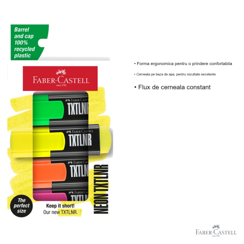Set 4 textmarkere mini superfluorescente Faber-Castell, varf tesit, pentru evidentiere text [2]