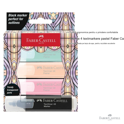 Set 4 textmarkere pastel Faber-Castell editie speciala Glassy, varf tesit, cerneala pe baza de apa [2]