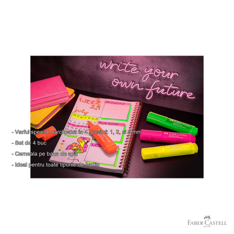 Set 4 textmarkere superfluorescente Faber-Castell Gen Z, varf special 4 grosimi, pentru toate tipurile de hartie [1]