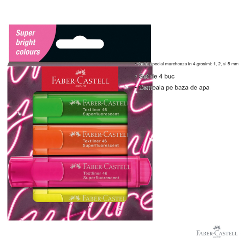 Set 4 textmarkere superfluorescente Faber-Castell Gen Z, varf special 4 grosimi, pentru toate tipurile de hartie [2]
