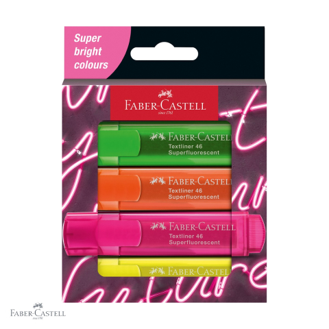 Birotica papetarie - Set 4 textmarkere superfluorescente Faber-Castell Gen Z, varf special 4 grosimi, pentru toate tipurile de hartie