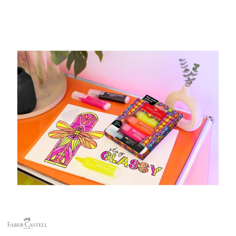 Set 4 textmarkere superfluorescente Faber-Castell Glassy, varf tesit, editie speciala [3]