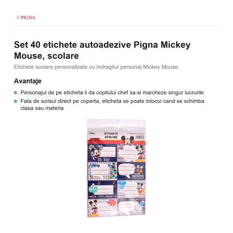 Set 40 etichete autoadezive Pigna Mickey Mouse, scolare [1]