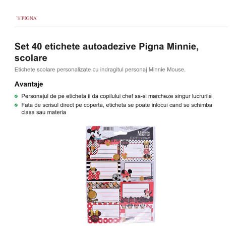 Set 40 etichete autoadezive Pigna Minnie, scolare [1]