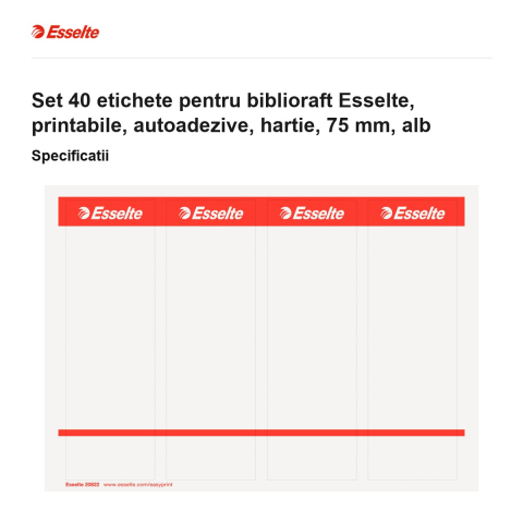 Set 40 etichete pentru biblioraft Esselte, printabile, autoadezive, hartie, 75 mm, alb [2]