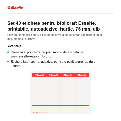 Set 40 etichete pentru biblioraft Esselte, printabile, autoadezive, hartie, 75 mm, alb [1]