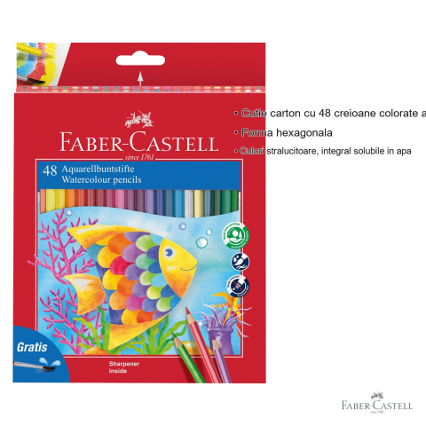 Set 48 creioane colorate acuarela Faber-Castell, cu pensula si ascutitoare, forma hexagonala, pentru desen si pictura [2]