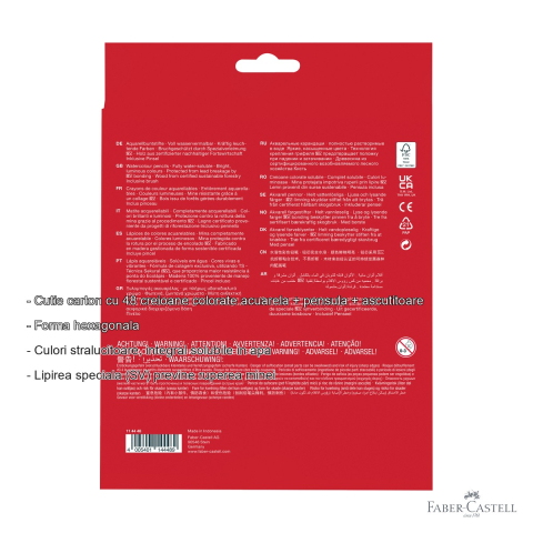 Set 48 creioane colorate acuarela Faber-Castell, cu pensula si ascutitoare, forma hexagonala, pentru desen si pictura [1]