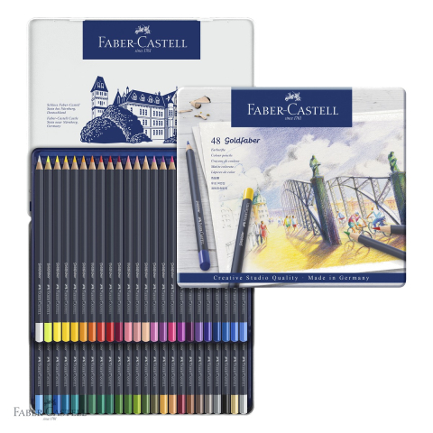 Set 48 creioane colorate Faber-Castell Goldfaber, mina moale, pigmenti rezistenti la lumina, cutie metal [3]