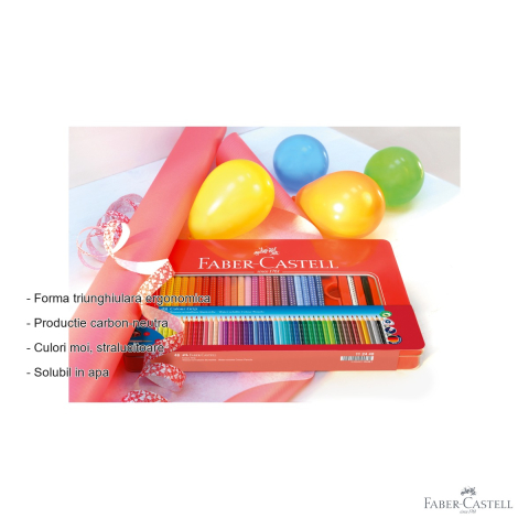 Set 48 creioane colorate Faber-Castell Grip 2001, solubile in apa, cutie metal, pentru copii si elevi [1]