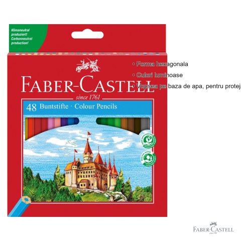 Set 48 creioane colorate hexagonale Faber-Castell Eco, culori stralucitoare, pentru scoala si desen creativ [2]