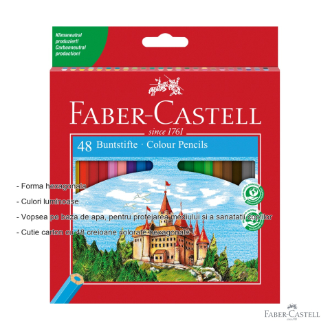 Set 48 creioane colorate hexagonale Faber-Castell Eco, culori stralucitoare, pentru scoala si desen creativ [1]