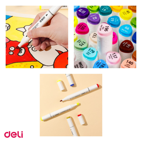 Set 48 markere pentru schite Deli Color Emotion, varf dublu rotund 1 mm si tesit 7 mm, in cutie de plastic [3]
