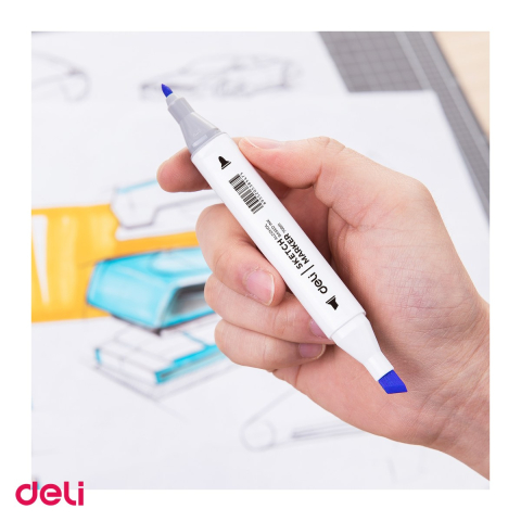 Set 48 markere pentru schite Deli Sketch, varf dublu rotund 1 mm si tesit 7 mm, in cutie de plastic [4]