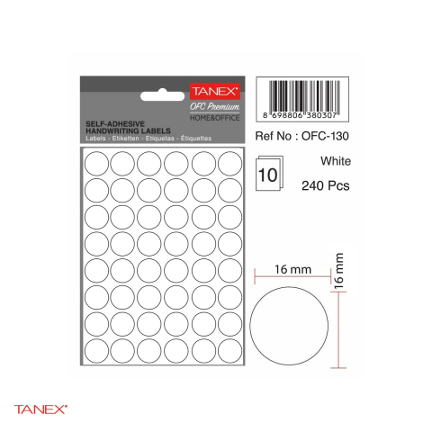 Set 4800 etichete autoadezive rotunde Tanex, diametru 16 mm, 10 seturi, albe [3]