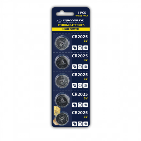 Baterii Butoni - Set 5 baterii Litiu 3V CR2025, Esperanza 95799, tip moneda, in blister