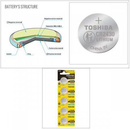 Set 5 baterii litiu 3V CR2430, tip moneda, Toshiba, in blister [2]