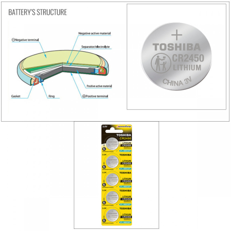 Set 5 baterii litiu 3V CR2450, tip moneda, Toshiba, in blister [2]