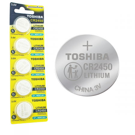 Baterii Butoni - Set 5 baterii litiu 3V CR2450, tip moneda, Toshiba, in blister