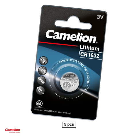 Energy - Set 5 baterii litiu Camelion CR1632, litiu - dioxid de mangan, 3 V, 120 mAh, 16 x 3.2 mm, in blister