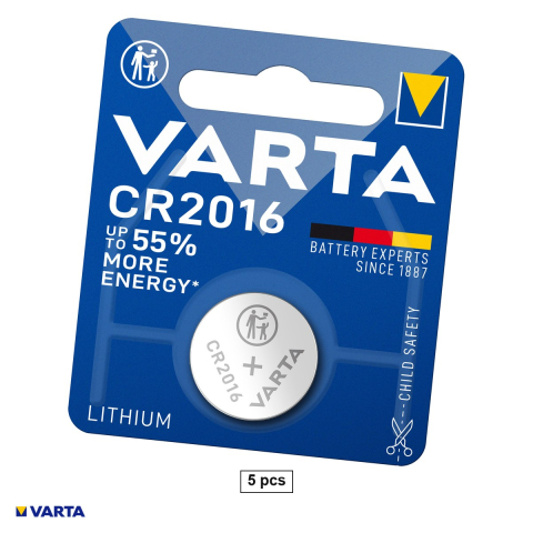 Energy - Set 5 baterii litiu VARTA CR2016, litiu - dioxid de mangan, 3 V, 90 mAh, 20 x 1.6 mm, 5 blistere