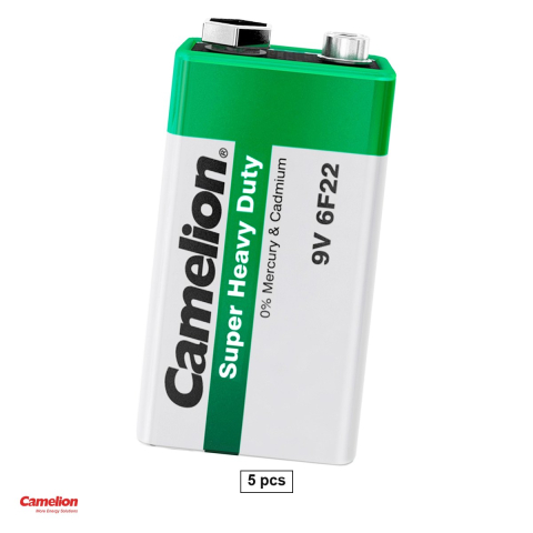 Energy - Set 5 baterii zinc carbon Camelion Super Heavy Duty 9V 6F22, 9 V, 48.5 x 26.5 x 17.5 mm, bulk
