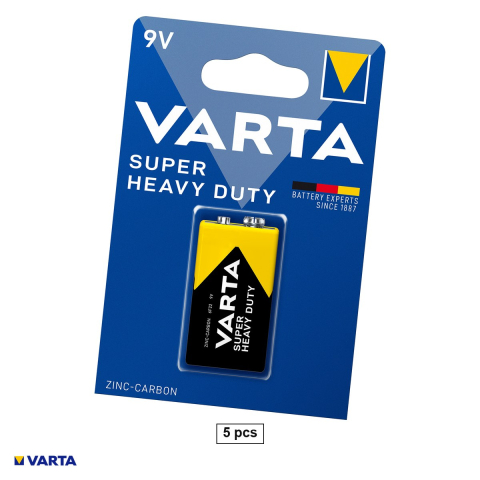 Energy - Set 5 baterii zinc carbon VARTA Super Heavy Duty 9V 6F22, 9 V, 48.5 x 26.5 x 17.5 mm, 5 blistere