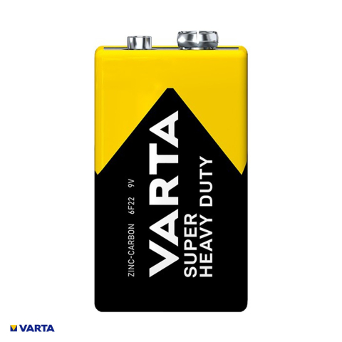 Set 5 baterii zinc carbon VARTA Super Heavy Duty 9V 6F22, 9 V, 48.5 x 26.5 x 17.5 mm, 5 blistere [3]