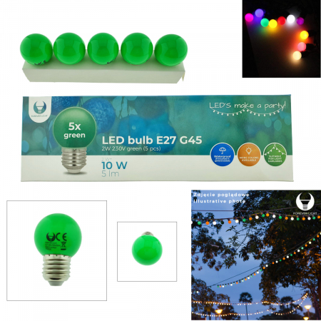 Set 5 becuri LED, E27 G45, Forever Light 92945, 2W, unghi larg de 360°, verzi [2]