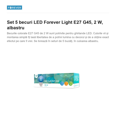 Set 5 becuri LED Forever Light E27 G45, 2 W, albastru [1]