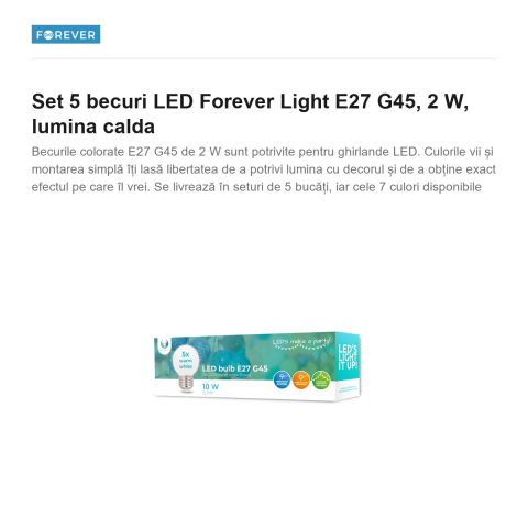 Set 5 becuri LED Forever Light E27 G45, 2 W, lumina calda [1]